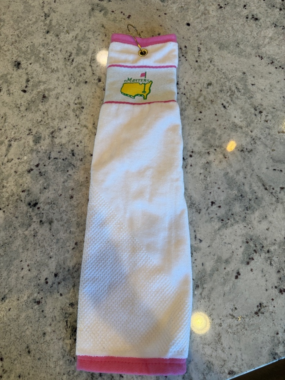 The Masters White & Pink Golf Towel with Embroidered Logo